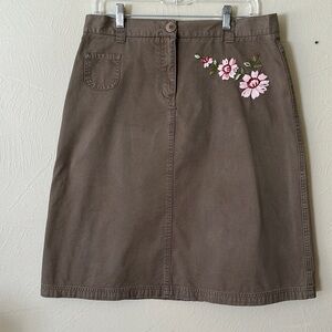 Hanna Anderson Cotton Skirt Brown with Embroidered Flowers size 14